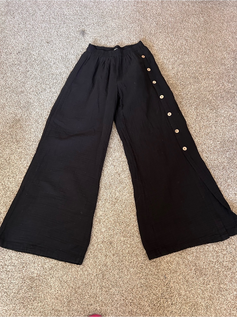 Elis Sile Bezi Double Gauze 100% Cotton Lagenlook Wide Leg Pants. Split Hem. S/M